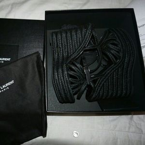 Saint Laurent Paris Black Suede Wedge
